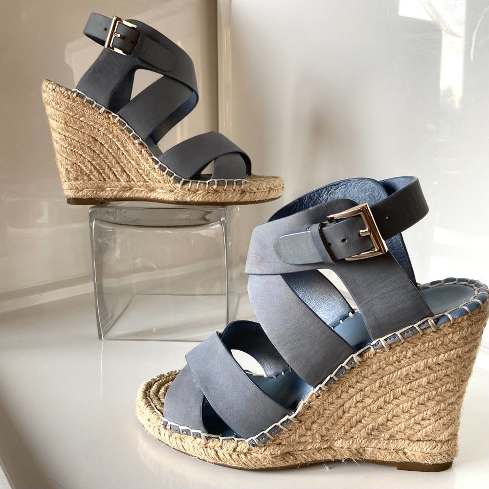 Joie Blue Suede Espadrille/Wedge Heel Sandals Size 7 (EU: 37)